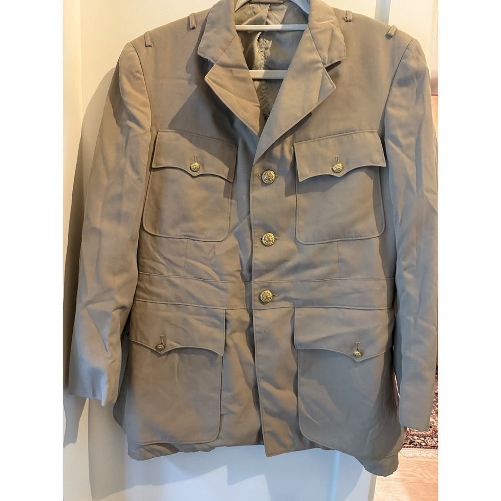 VTG 1940s US Navy Officer's Khaki Service Coat 42R Ed White's Monogram